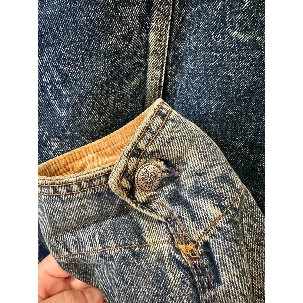 Levis Mens Blue Acid Wash Boxy Denim Jacket M 75073 Corduroy Collar‎ Sleeves VTG